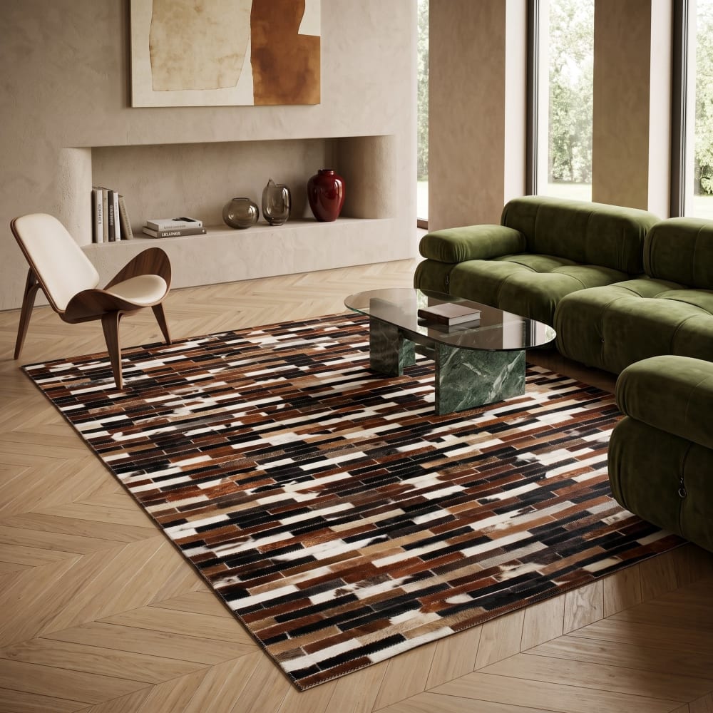 Tapis en cuir recyclé lignes marron 140x200 — vue 3