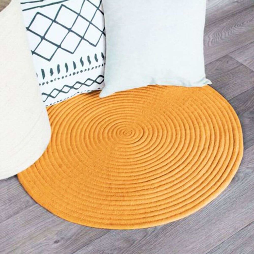 Tapis en coton réversible effet cordage jaune orangé diam.120 — vue 3