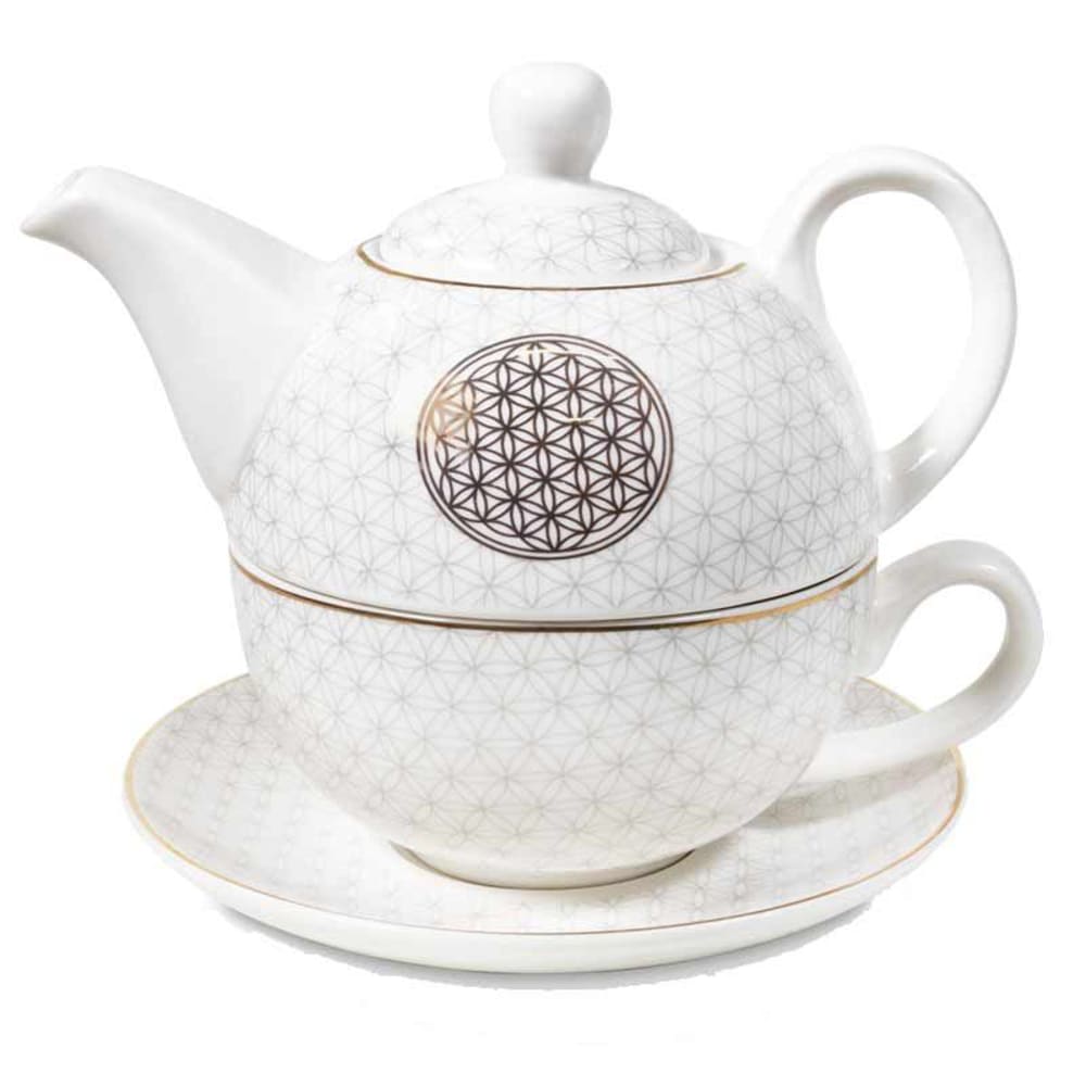 Th&eacute;i&egrave;re verte solo en porcelaine Fleur de Vie