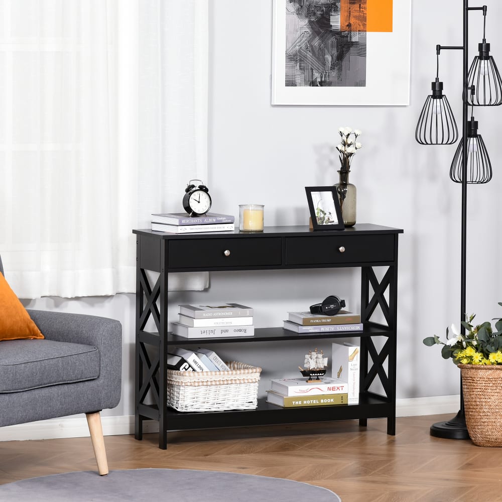 Néo-Rétro-Konsole, 2 Schubladen & 2 Regale, Schwarz - Maisons Du