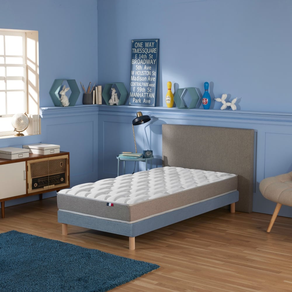 Ensemble matelas mémoire forme sommier bleu 90x200 - Maisons du Monde