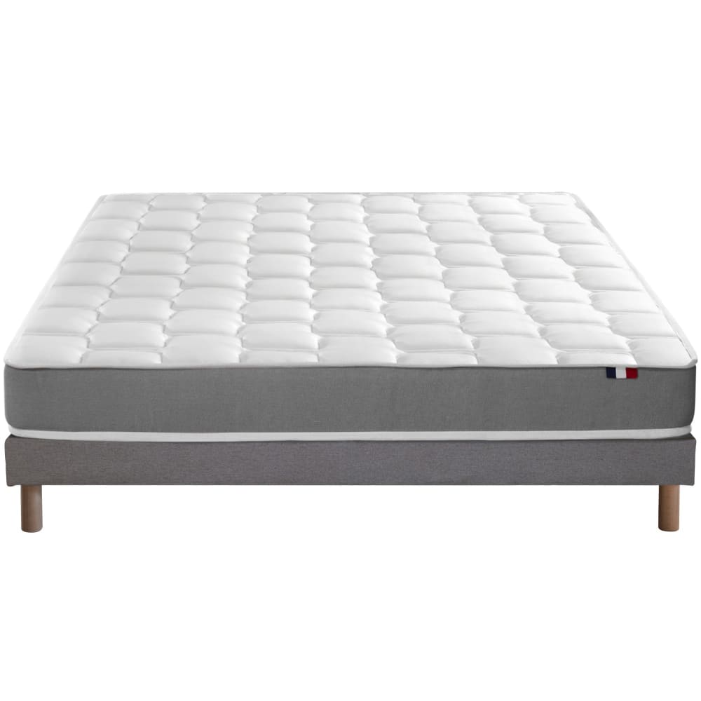 Ensemble matelas mémoire forme sommier gris 140x190