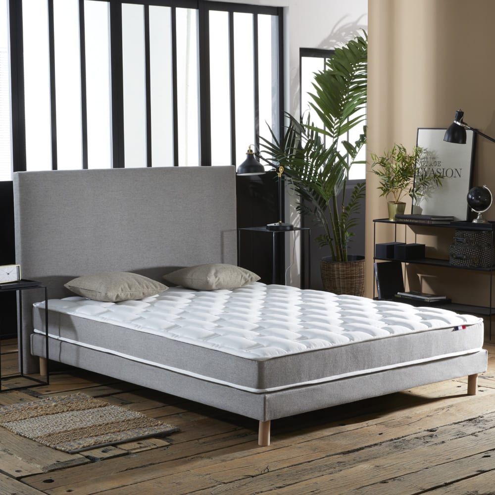 Ensemble matelas mémoire forme sommier gris 140x190 - Maisons du Monde