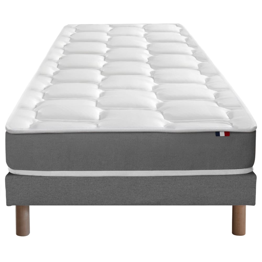 Ensemble matelas mémoire forme sommier gris 90x200
