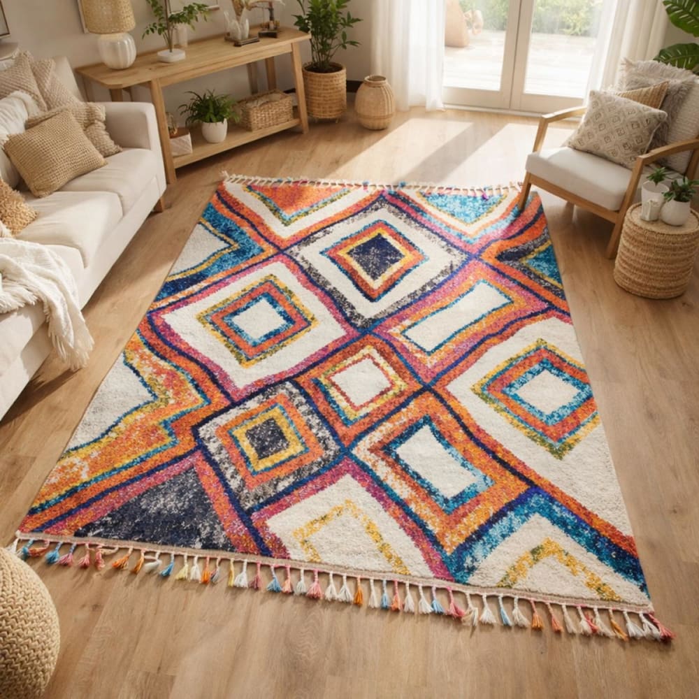 Tapis berbère motif ethnique, idéal pour un salon, multicolore 120x170