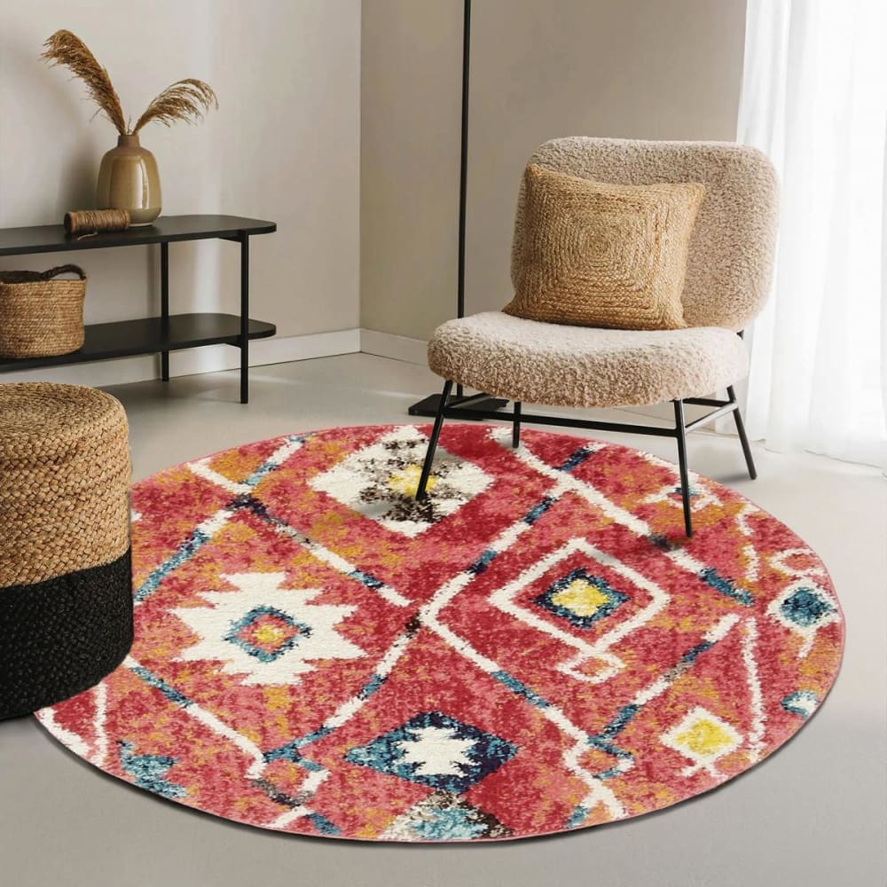 Tapis rond berbère, idéal pour un salon, rouge Ø160cm