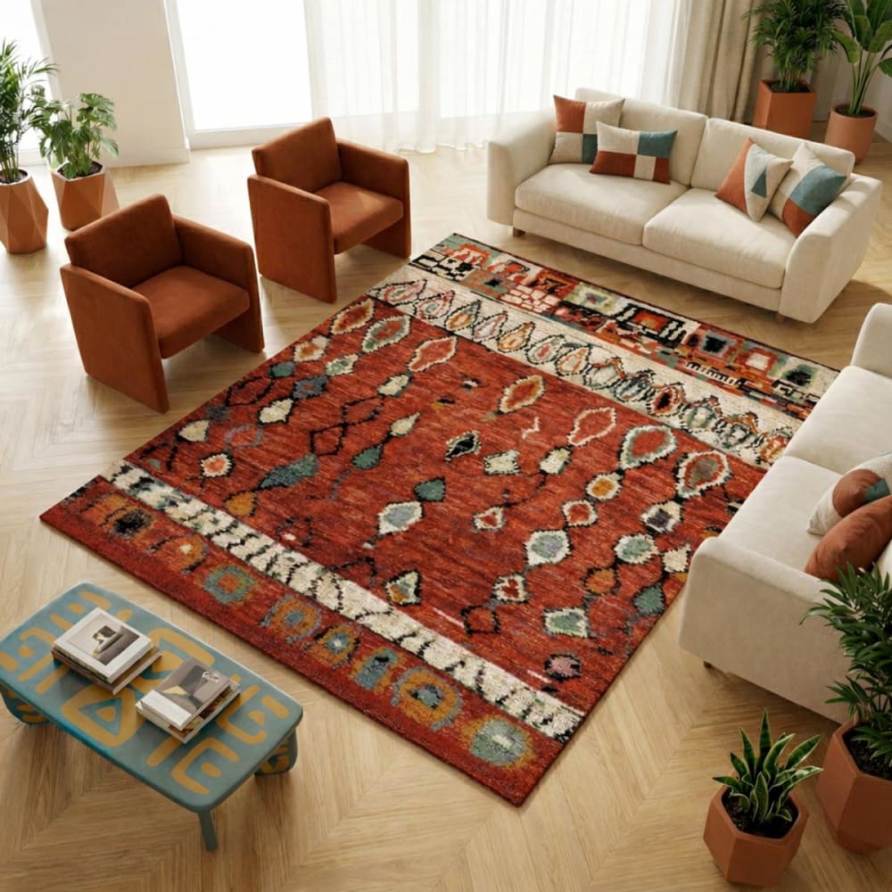 Tapis berbère motif ethnique, idéal pour un salon, rouge 160x230 - Maisons du Monde