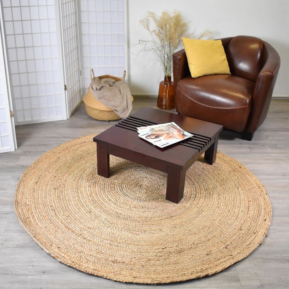 Très grand tapis rond en jute, tapis tissé à la main, beige Ø250 cm