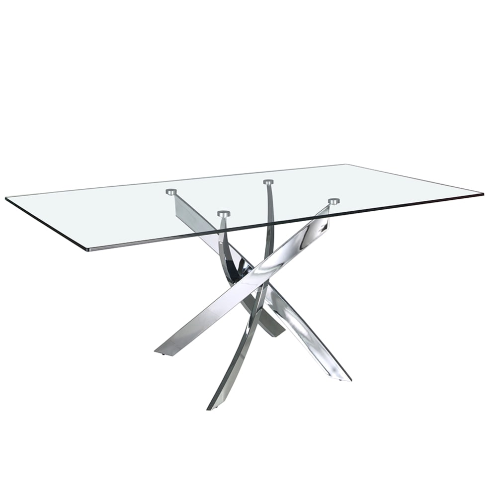 Mesa comedor rectangular cristal templado y acero cromado