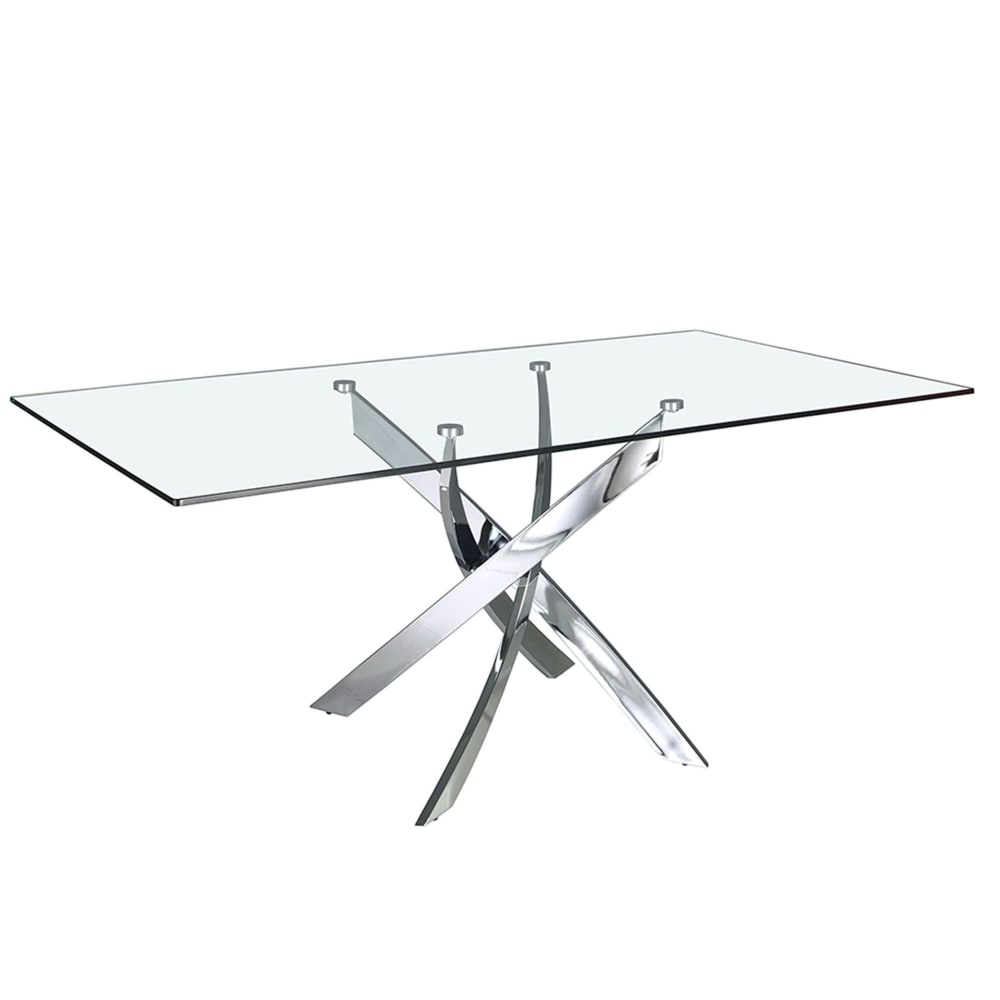 Mesa comedor rectangular cristal templado y acero cromado