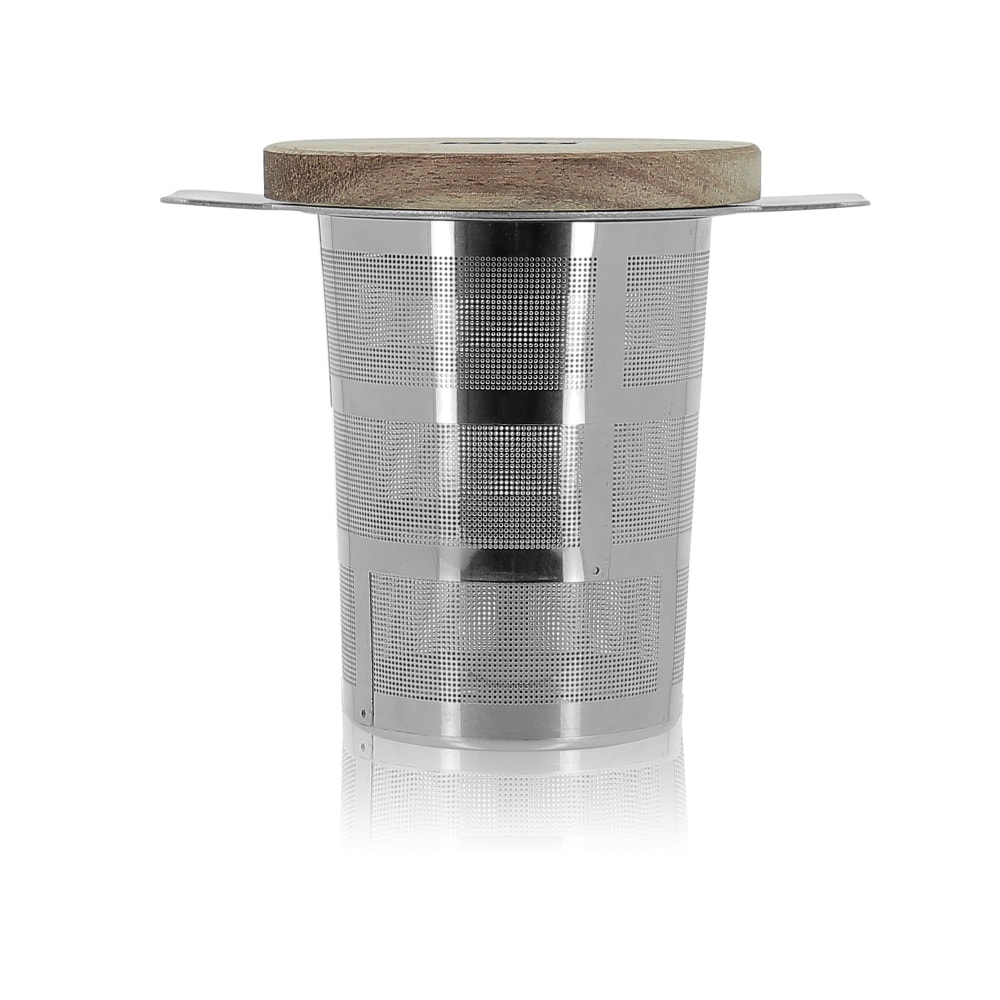Infuseur à thé rétractable en inox et couvercle en bois