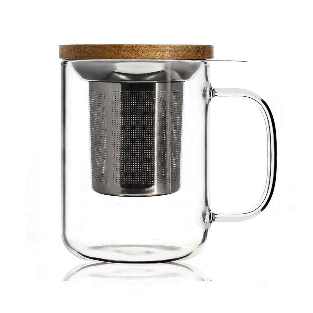 Tisanière en verre et couvercle en bois d'acacia 450ml