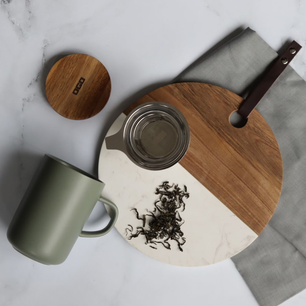Tisanière en grès avec couvercle en bois d'acacia 475ml - Maisons du Monde