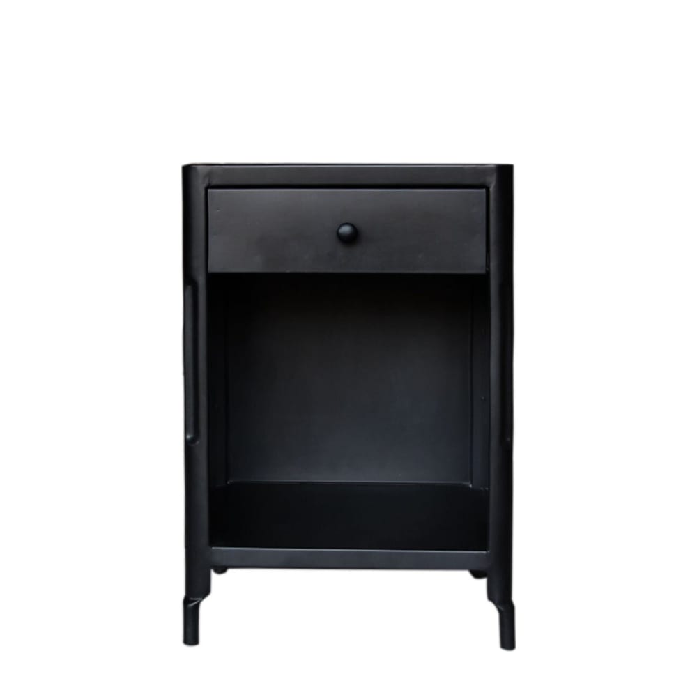 Table de chevet en métal noir 1 tiroir 1 niche