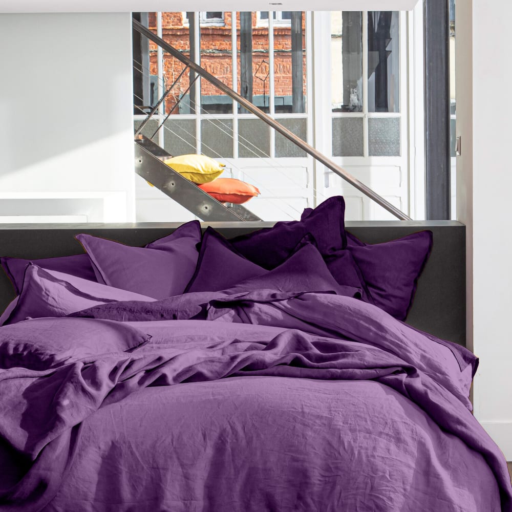 Drap housse lin prune 200x200 cm — vue 4