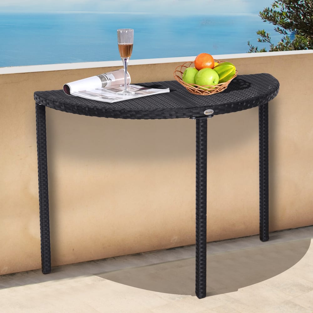 Table de jardin demi cercle résine tressée 4 fils imitation rotin noir - Maisons du Monde