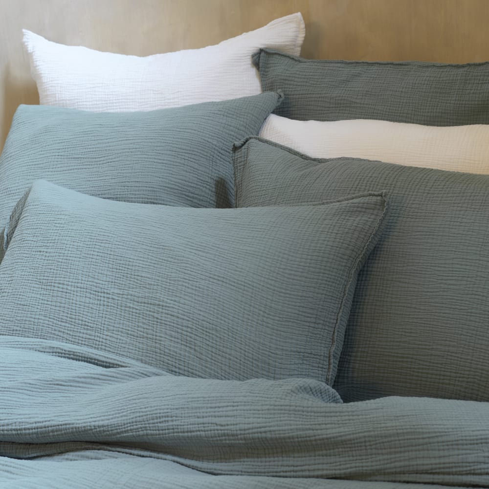 Taie d'oreiller gaze de coton bleu minéral 65X65 CM — vue 3