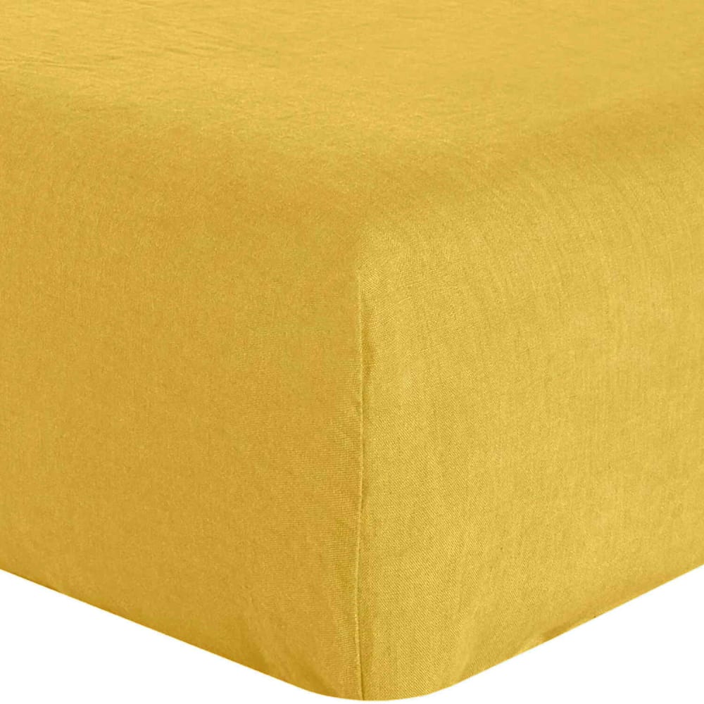 Drap housse lin jaune lumière 200x200 cm