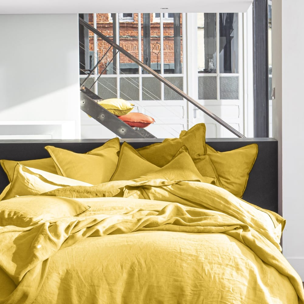 Drap housse lin jaune lumière 200x200 cm — vue 4