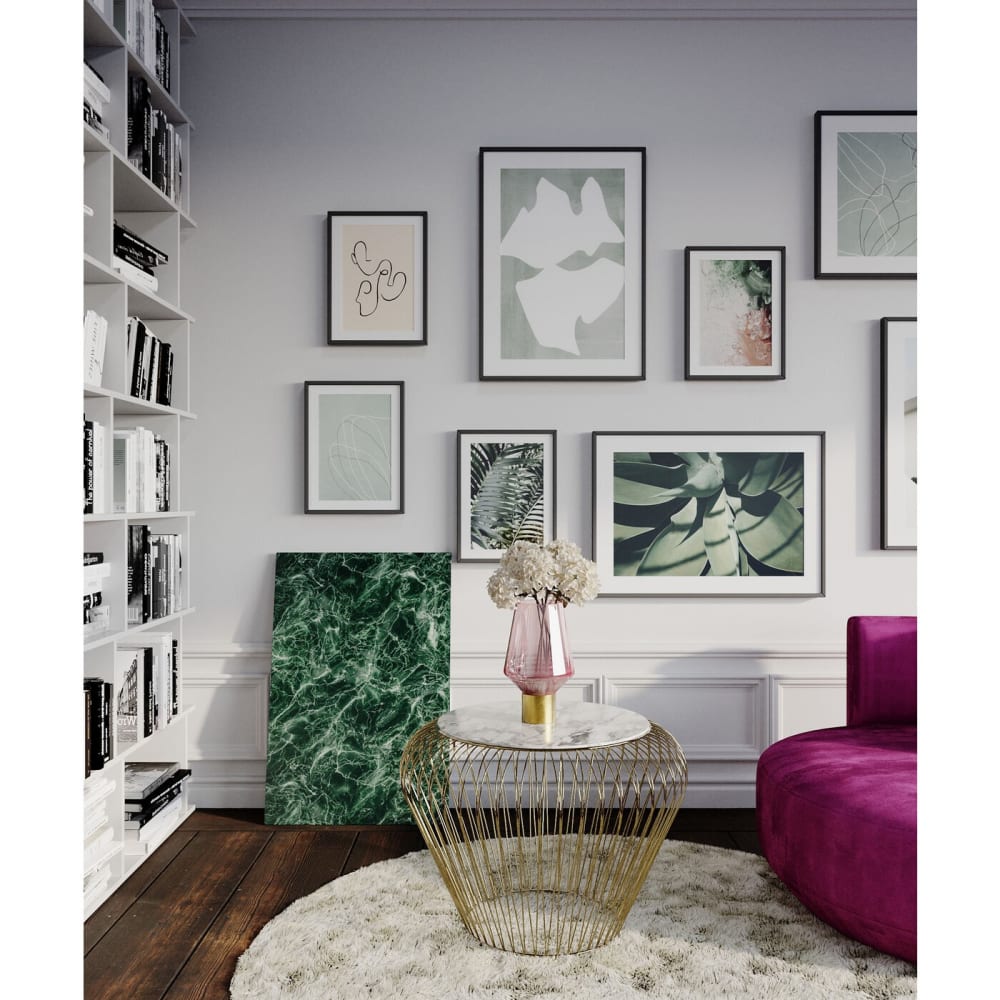 Table d'appoint ronde en marbre gris et acier doré