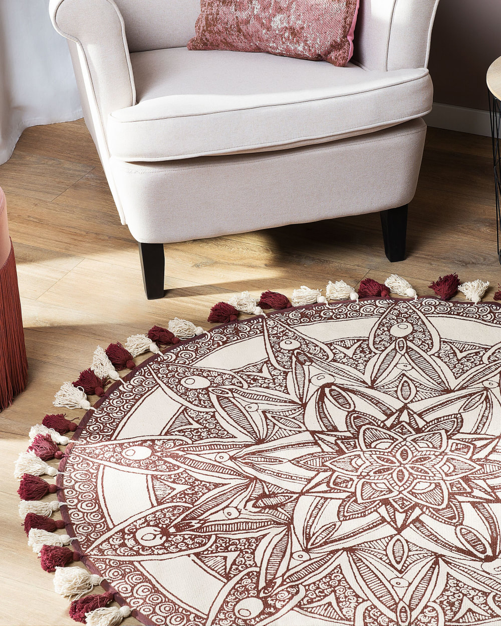 Kurzflor Teppich aus Stoff 120 x 120cm, rot - Maisons Du Monde