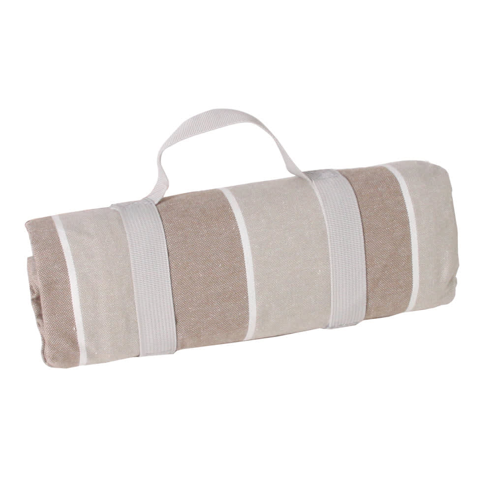 Nappe pique-nique rayures beige et blanche 140 x 140 cm Nappe pique-nique rayures beige et blanche 140 x 140 cm