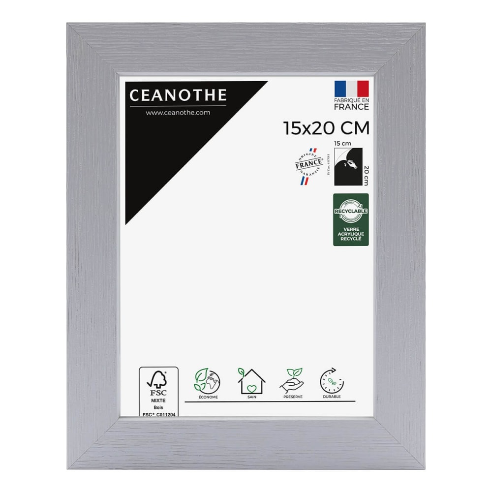 Cadre photo gris 15x20 cm bois reconstitué fsc
