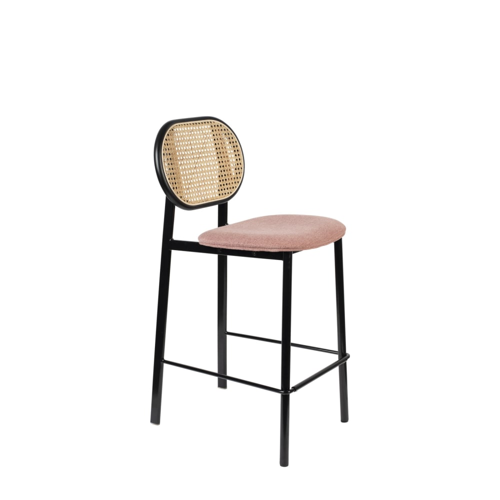 Zuiver Chaise de comptoir en ratin et tissu rose style contemporain Rose Rotin - 43x94x53cm