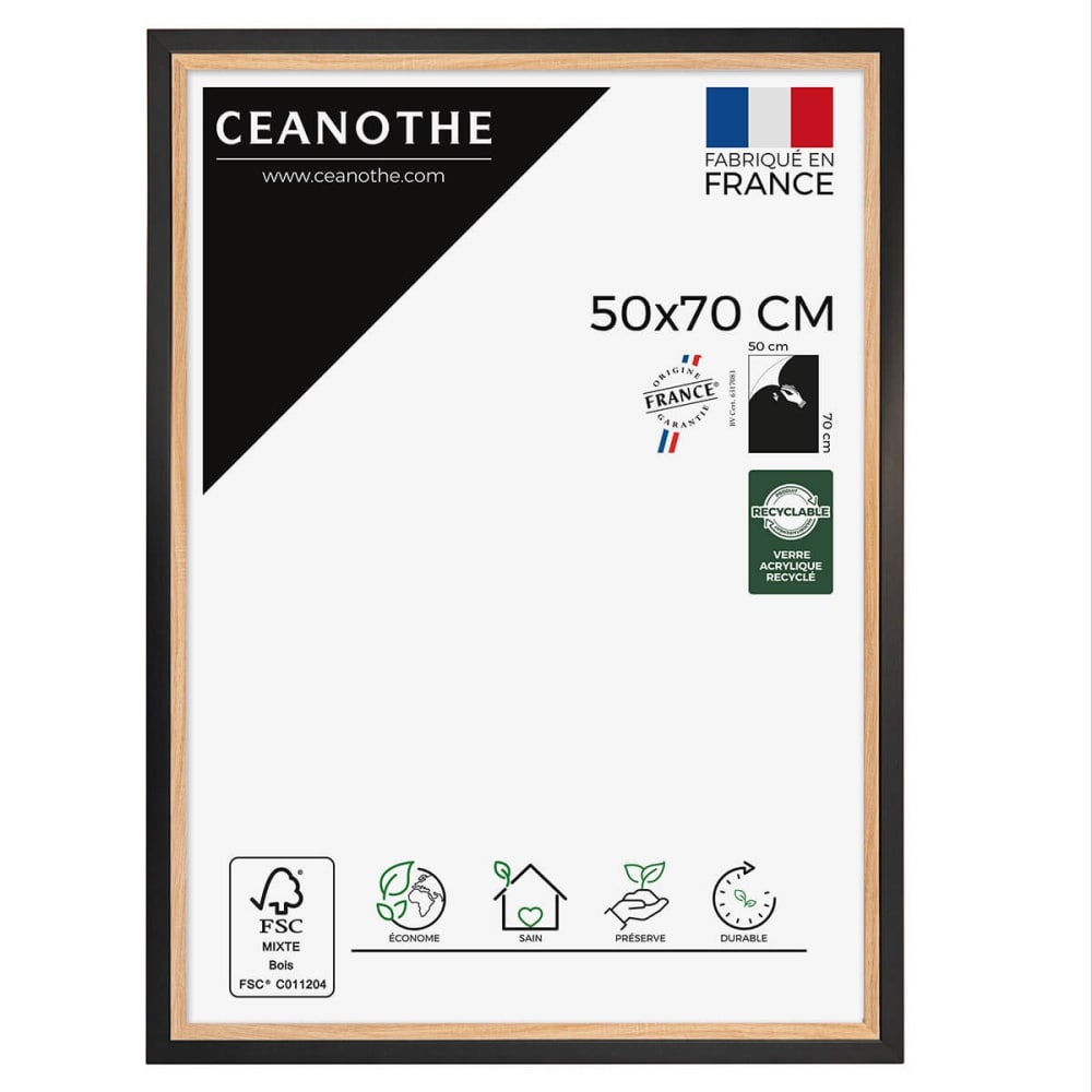 Cadre photo bois noir 50x70 cm résine recyclée