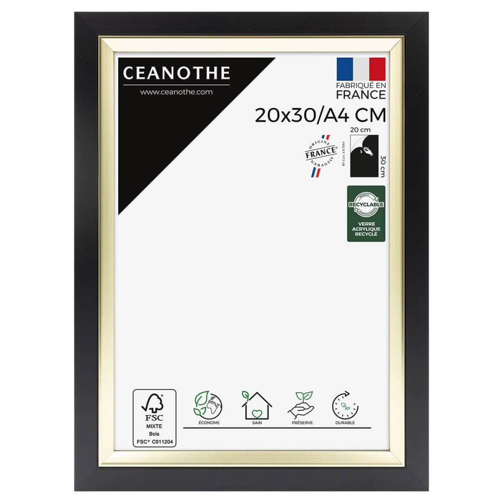 Cadre photo noir doré 20x30/A4 cm résine recyclée