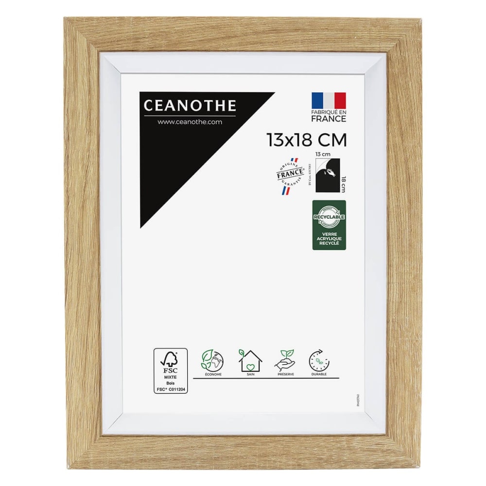 Cadre photo bois blanc 13x18 cm résine recyclée