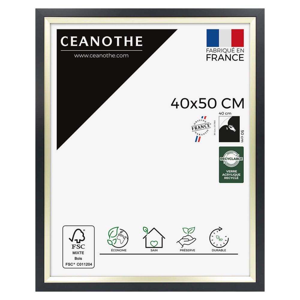 Cadre photo noir doré 40x50 cm résine recyclée