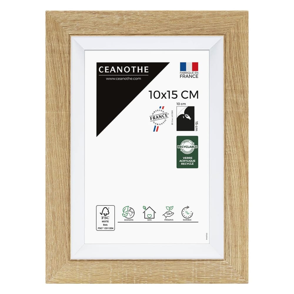 Cadre photo bois blanc 10x15 cm résine recyclée