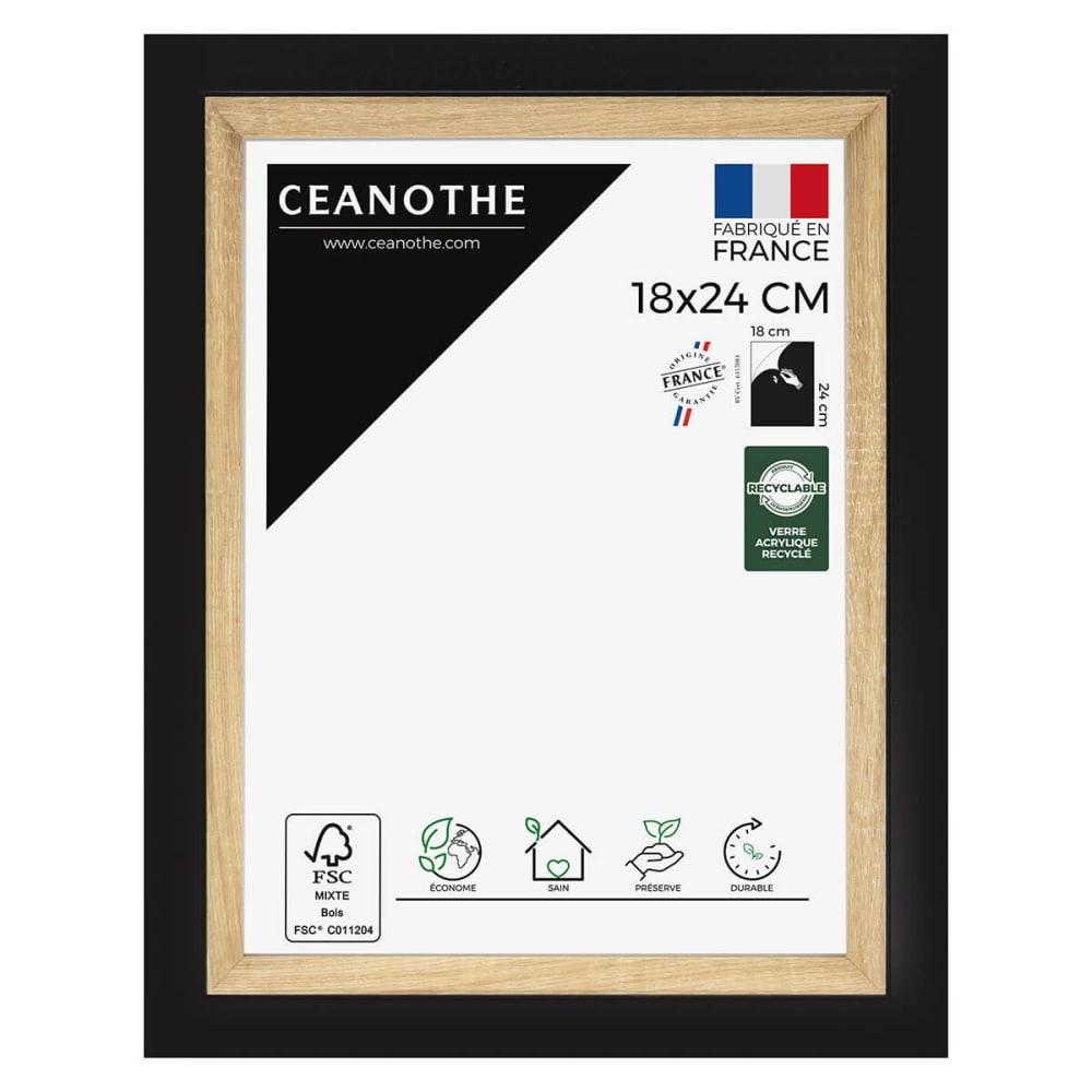 Cadre photo bois noir 18x24 cm résine recyclée