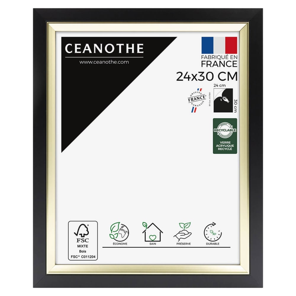 Cadre photo noir doré 24x30 cm résine recyclée