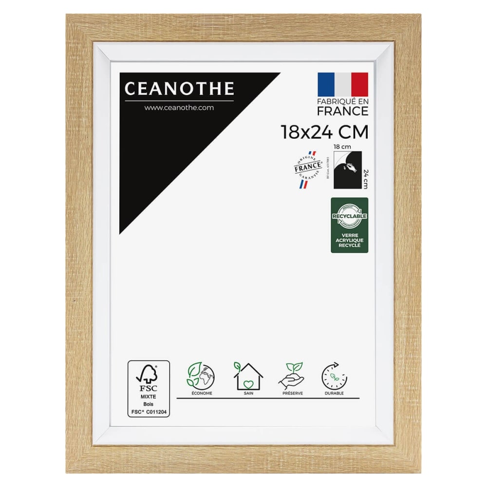 Cadre photo bois blanc 18x24 cm résine recyclée