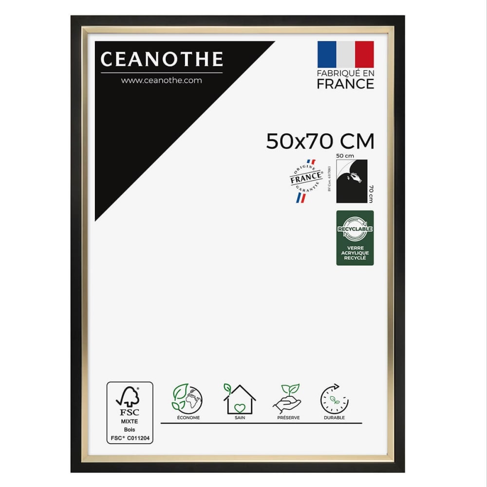 Cadre photo noir doré 50x70 cm résine recyclée