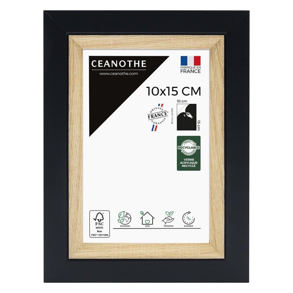 Cadre photo bois noir 10x15 cm résine recyclée
