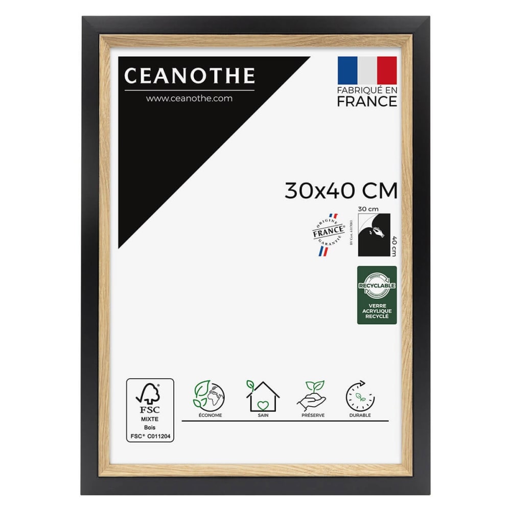 Cadre photo bois noir 30x40 cm résine recyclée