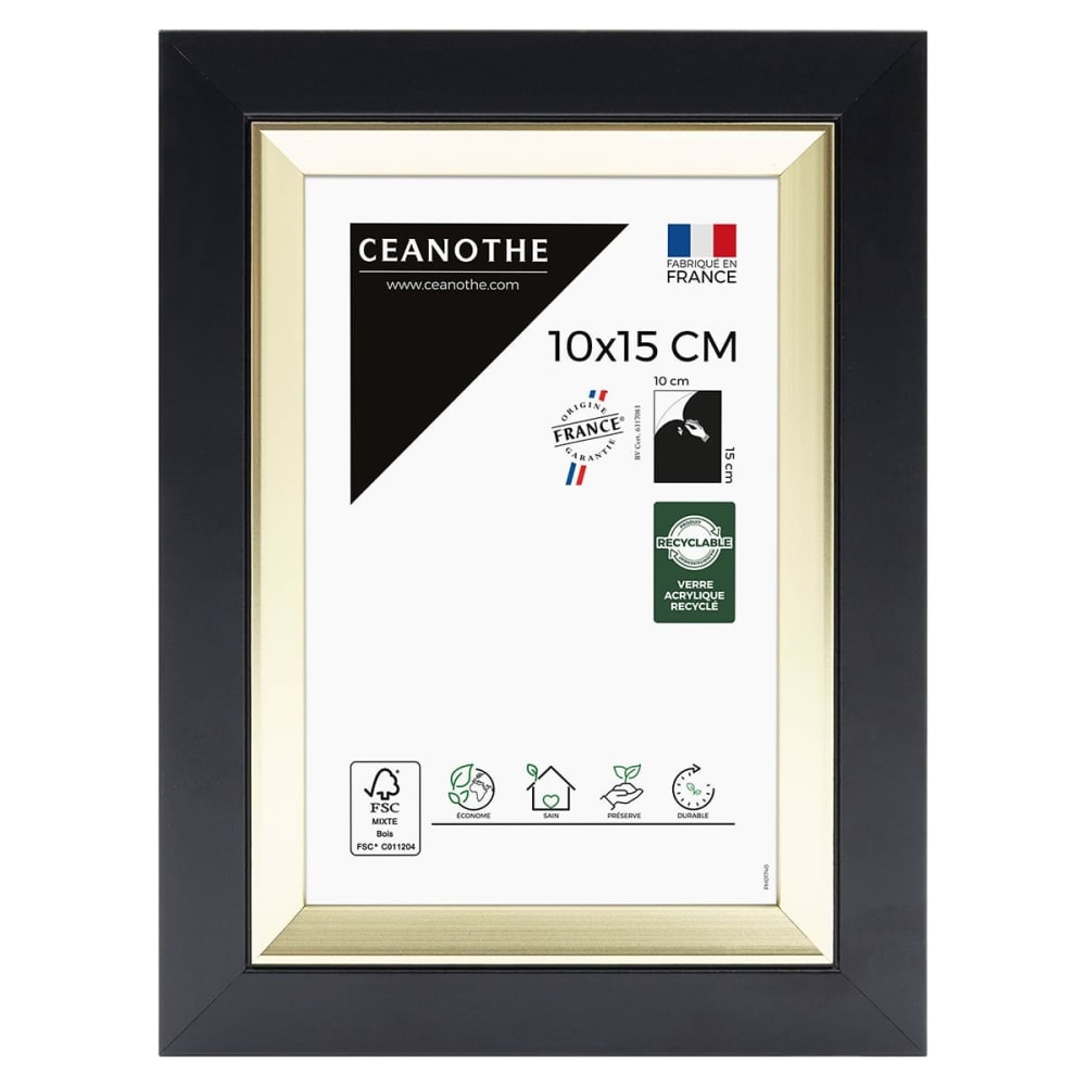 Cadre photo noir doré 10x15 cm résine recyclée