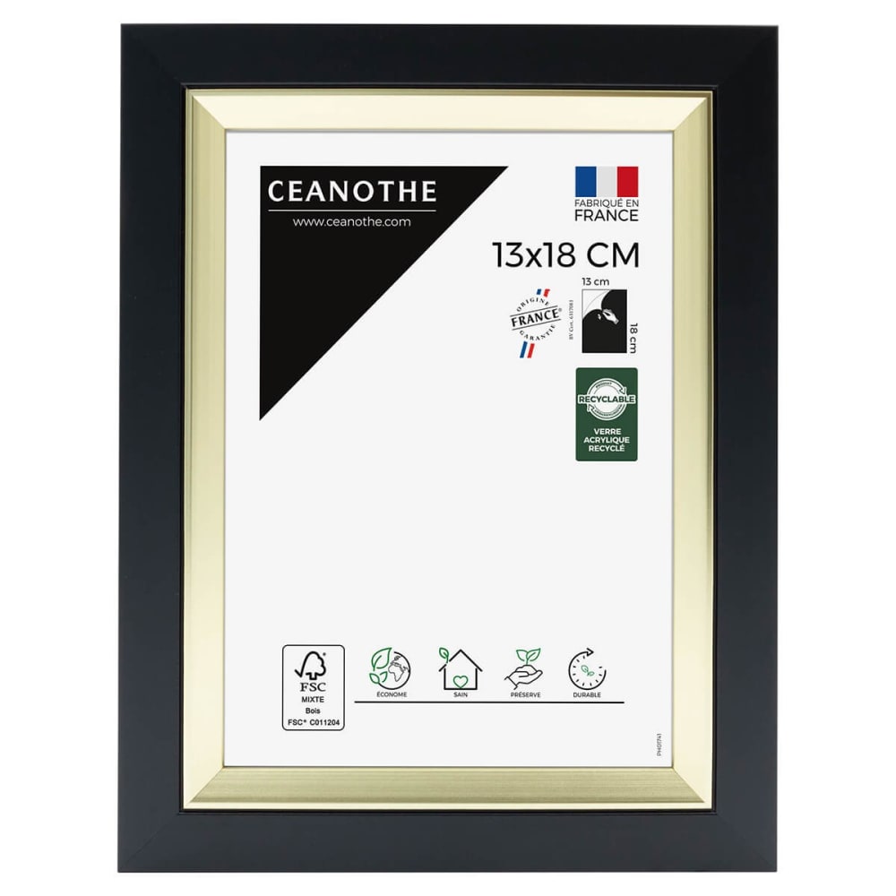 Cadre photo noir doré 13x18 cm résine recyclée