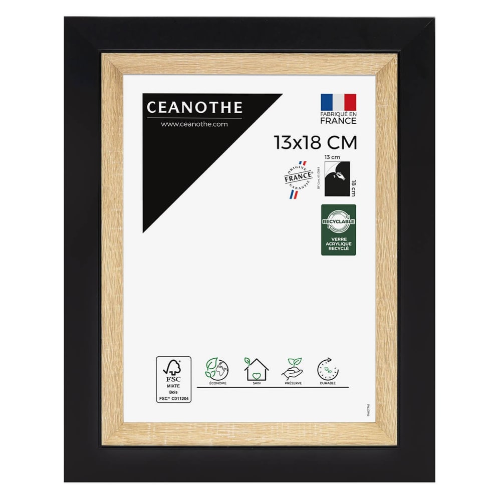 Cadre photo bois noir 13x18 cm résine recyclée