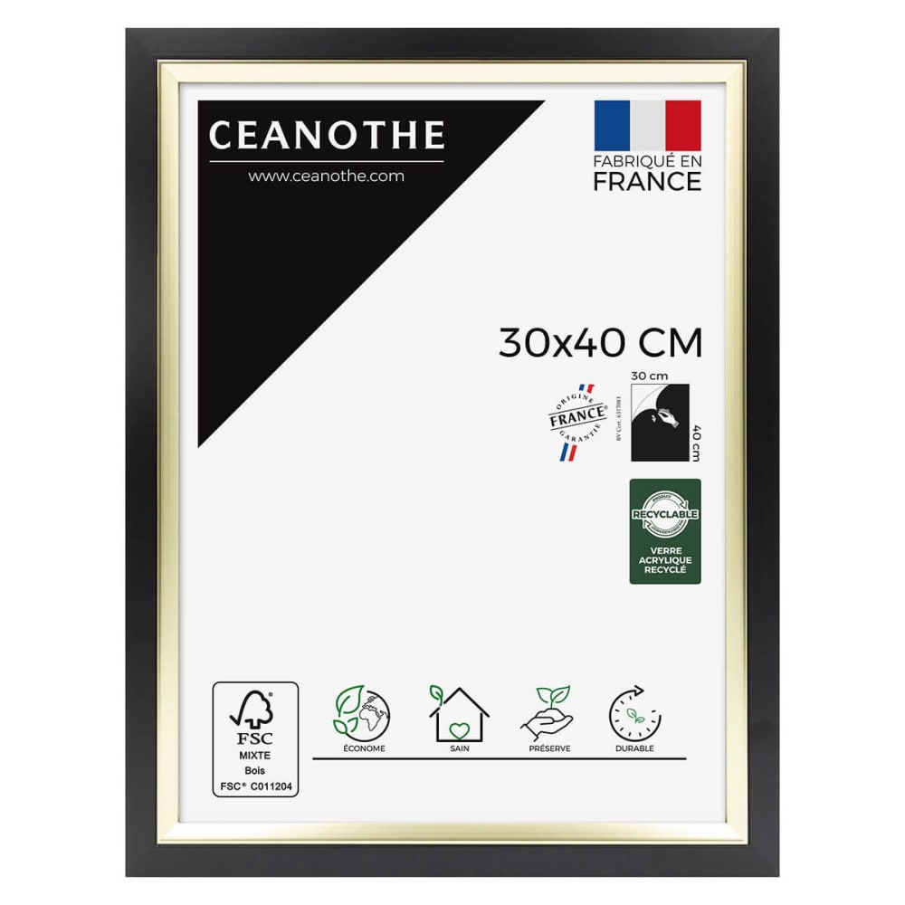 Cadre photo noir doré 30x40 cm résine recyclée