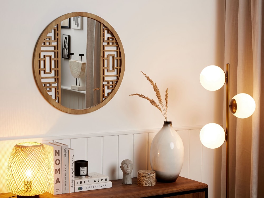 Miroir rond en bois clair D60