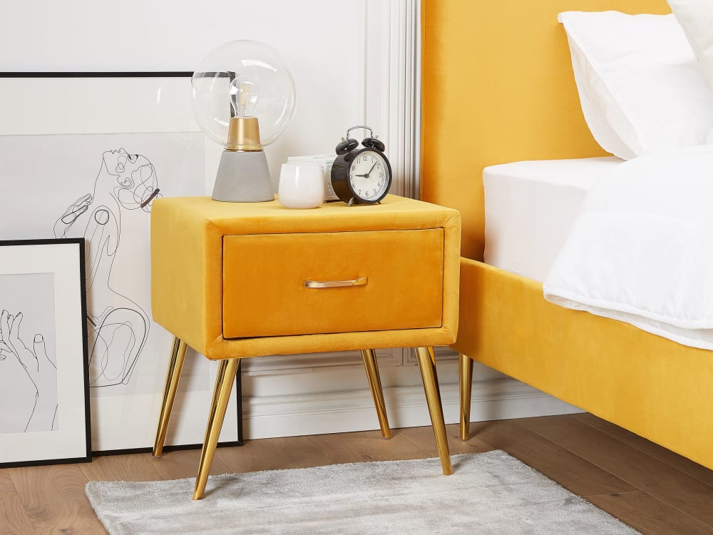 Nachttisch mit 1 Schublade aus Stoff 49cm, gelb - Maisons Du