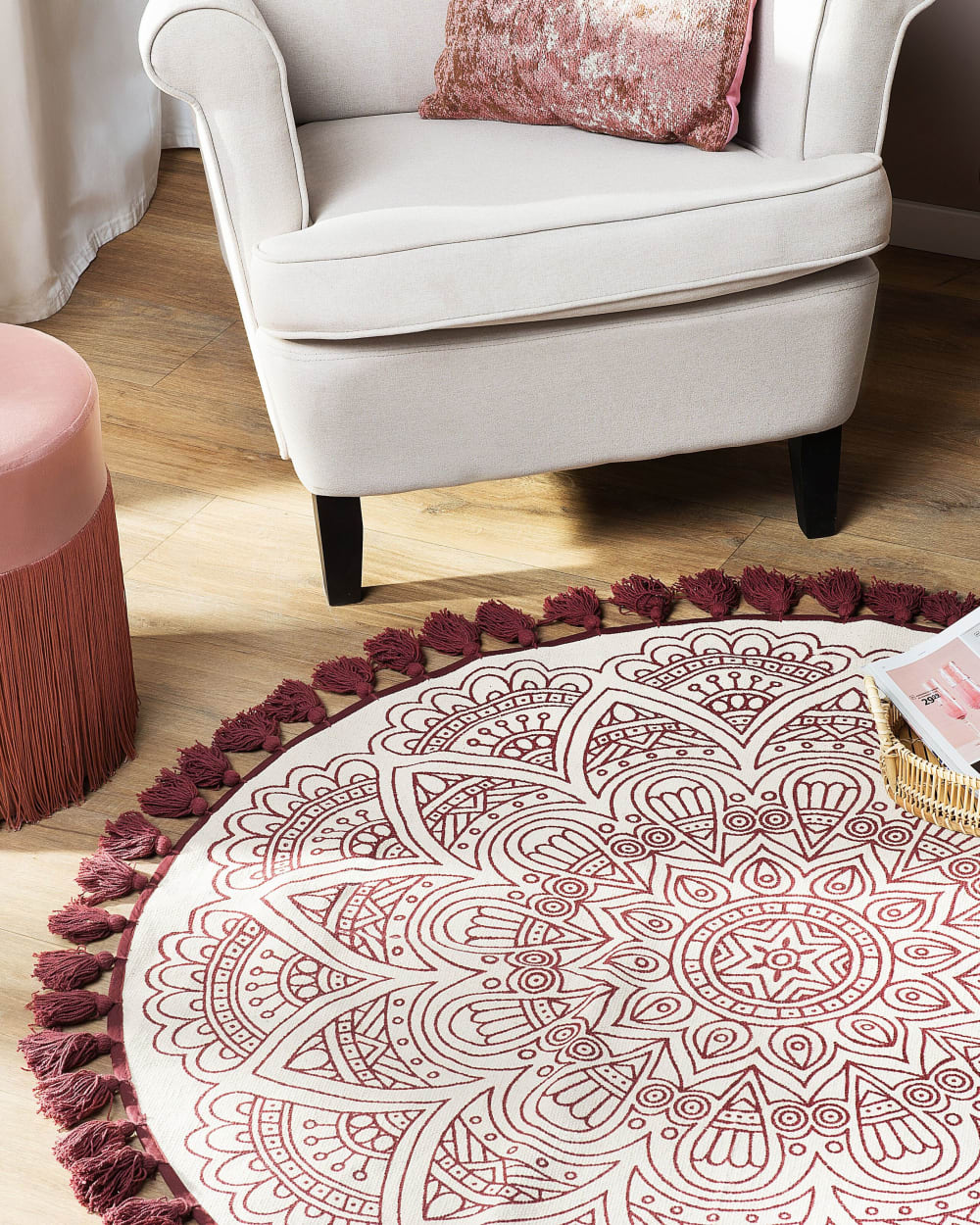 Tapis en tissu rouge 120x120cm — vue 3