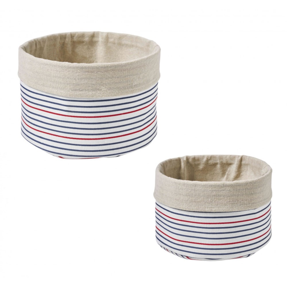 Guy Levasseur Lot de 2 paniers de rangement à rayures en polycoton style bord de mer Blanc