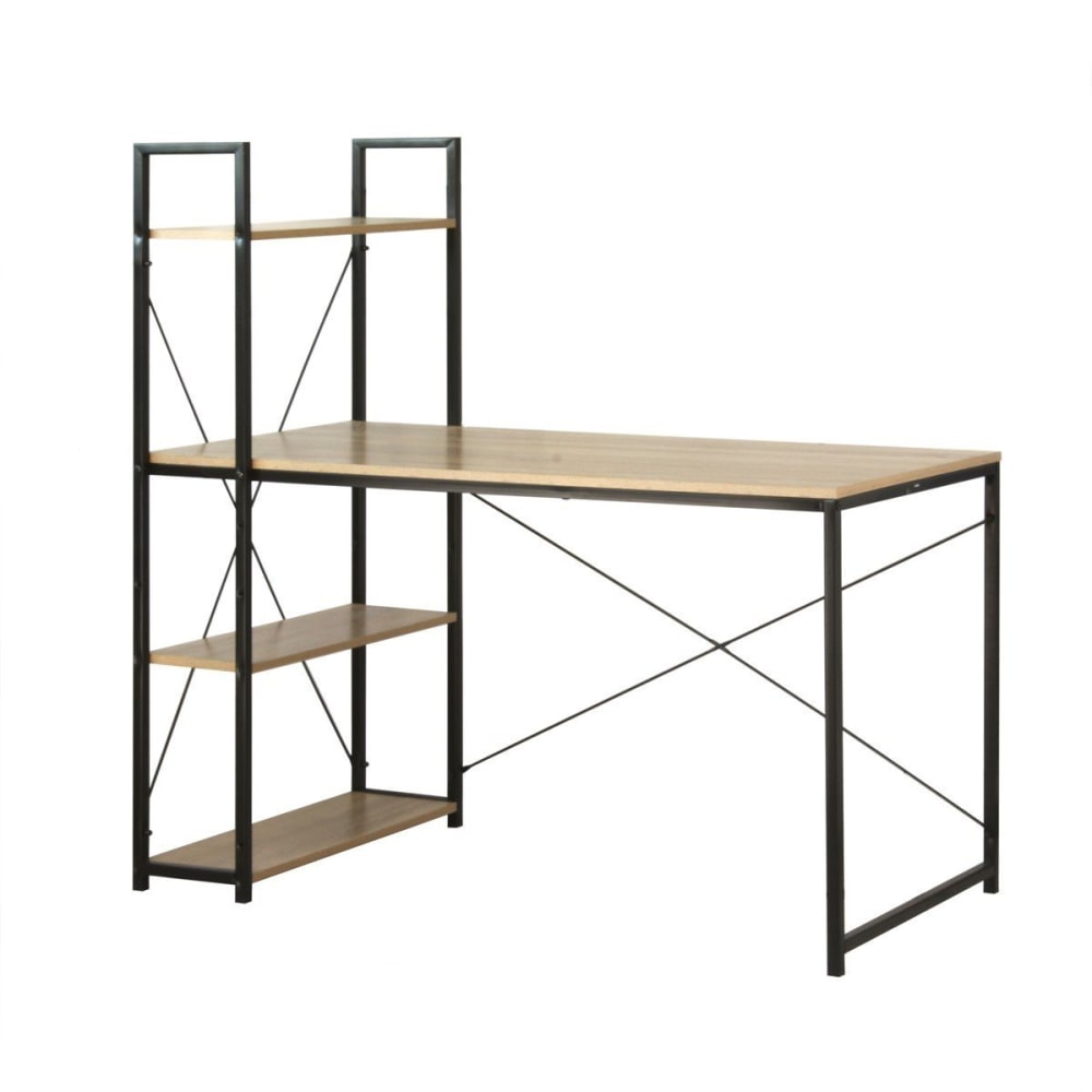Calicosy Schreibtisch L120cm mit 4 Regalen im Industrial-Stil - style industrial Beige Spanplatte