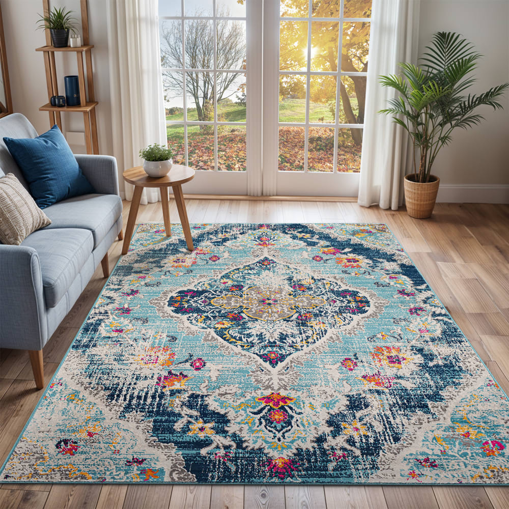 Livabliss Vintage Orientalischer Teppich Mehrfarbig/Blau 200x275 style vintage Blau Öko-Tex Zertifikat Pvc - Polyvinlychlorid