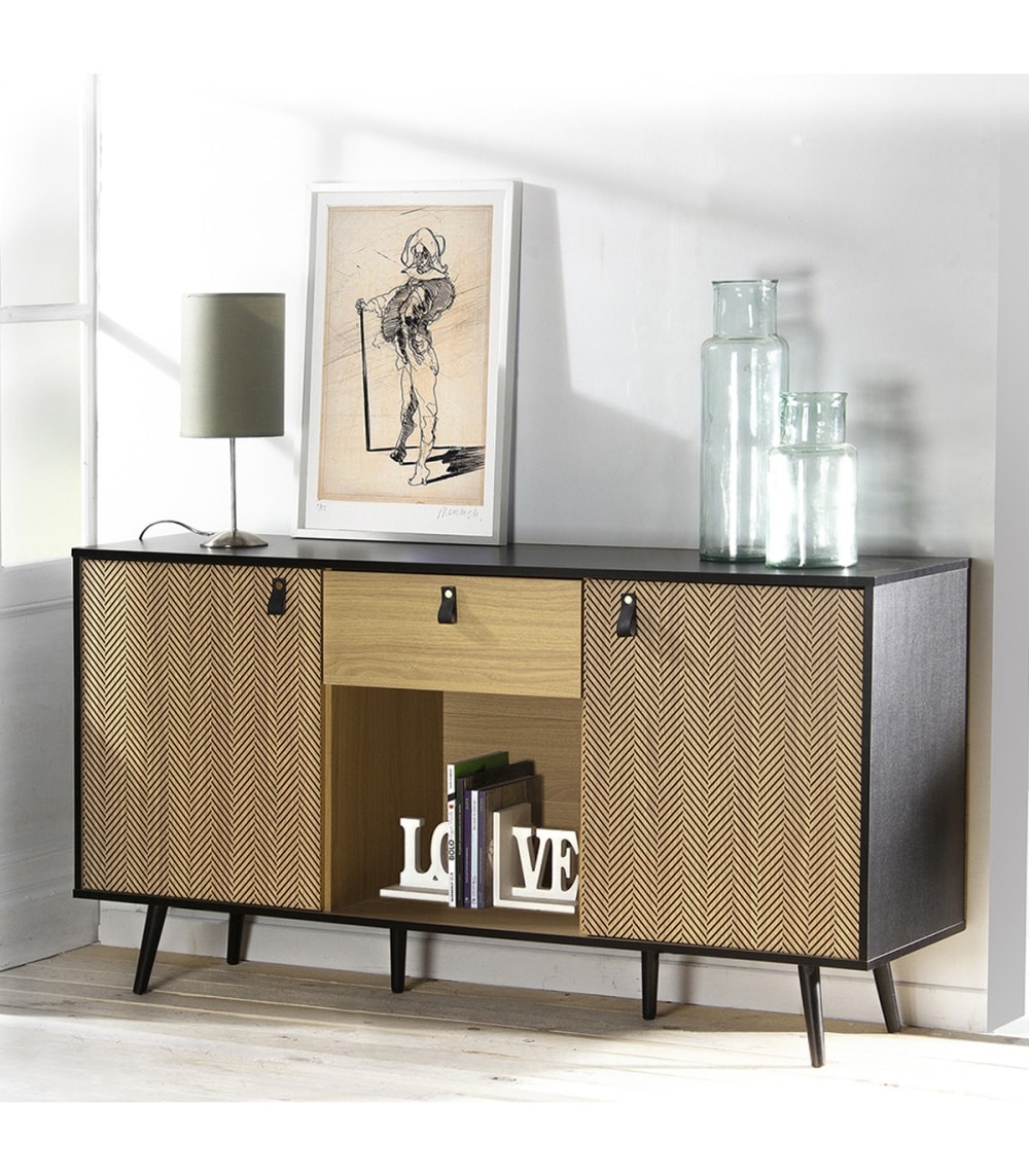 Buffet 2 portes avec motif chevron L150cm - marron - Maisons du Monde
